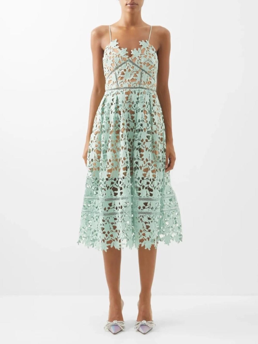 Self-Portrait Mint Green Azalea Lace Fit-and-Flare Midi Dress US Size 6